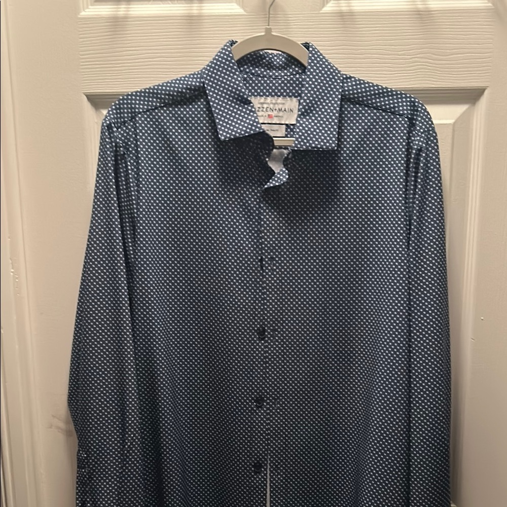 Mizzen+Main Blue Casual Button Down Shirt with Pattern